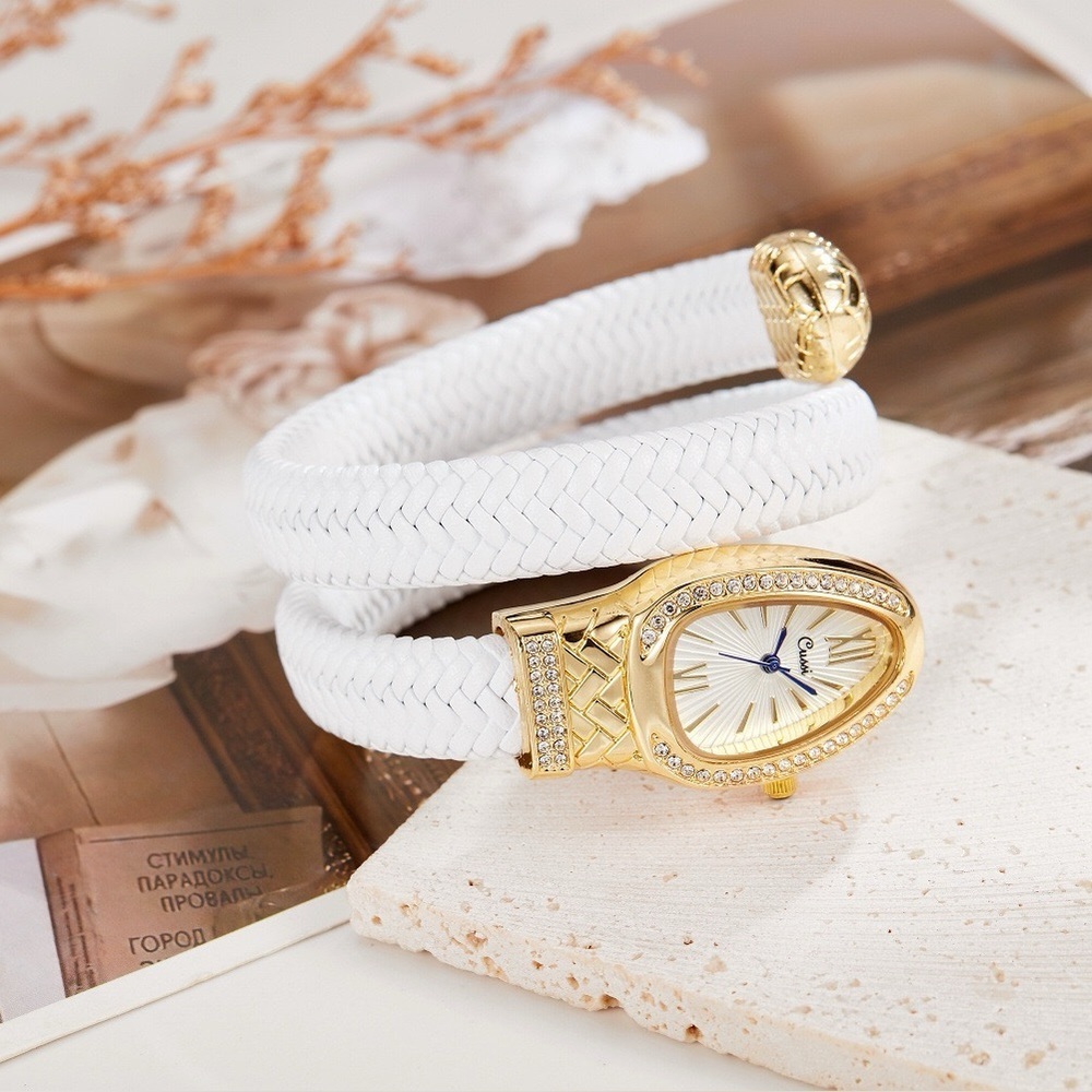 Serpenti Style Wrap Watch – White Faux Leather | Gold Tone | White Dial - Picture 5 of 13